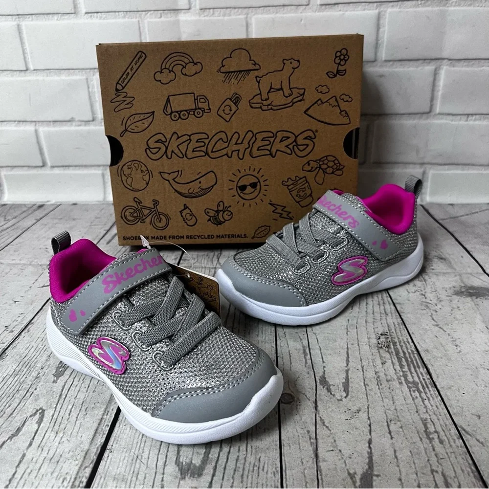 Girl Sz 7 Skechers Toddler Easy Peasy 302885N Gray Pink Silver Washable Sneaker